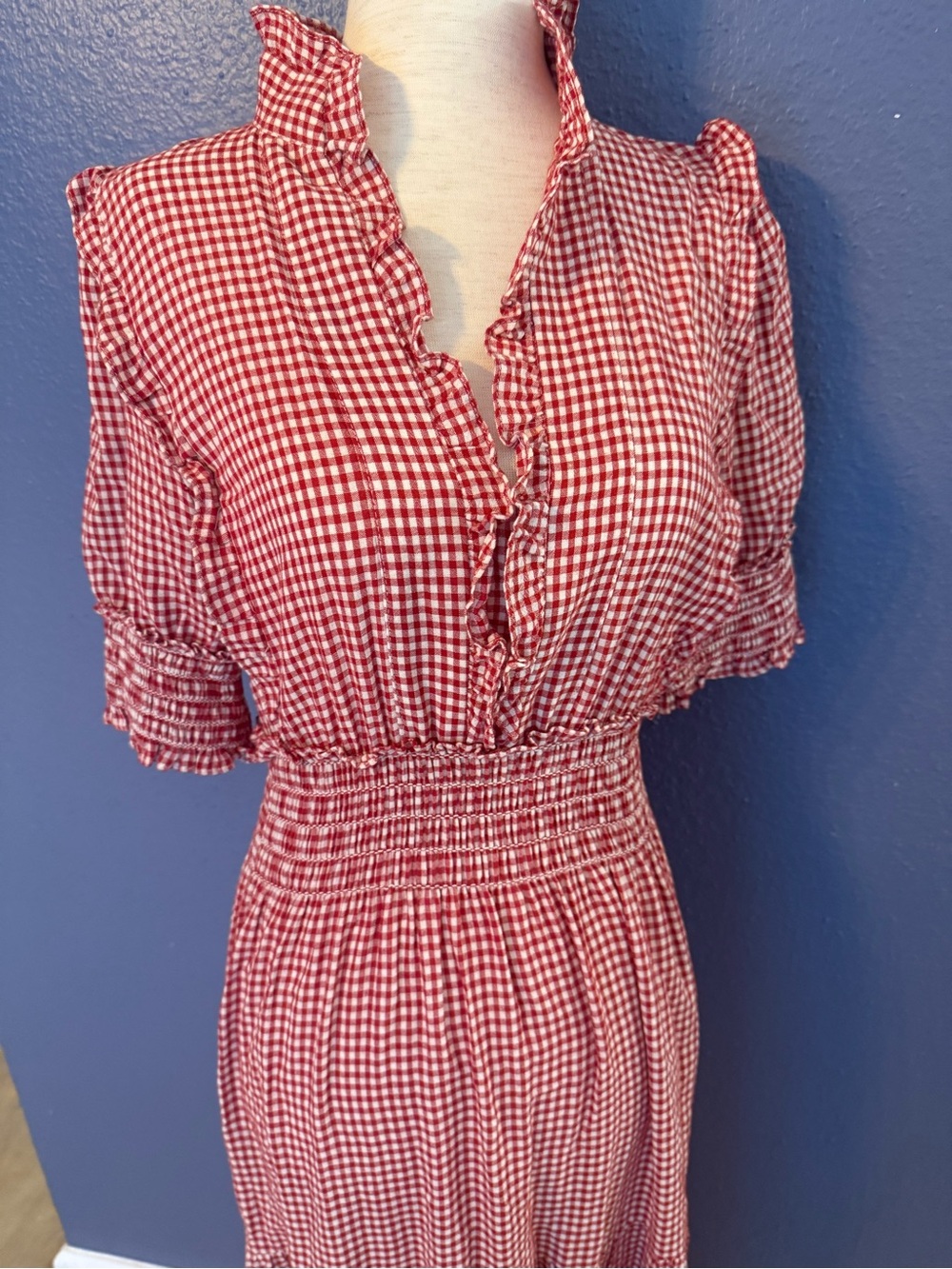 Max Studio Red Gingham Ruffled Maxi Dress - Picture 2 of 8